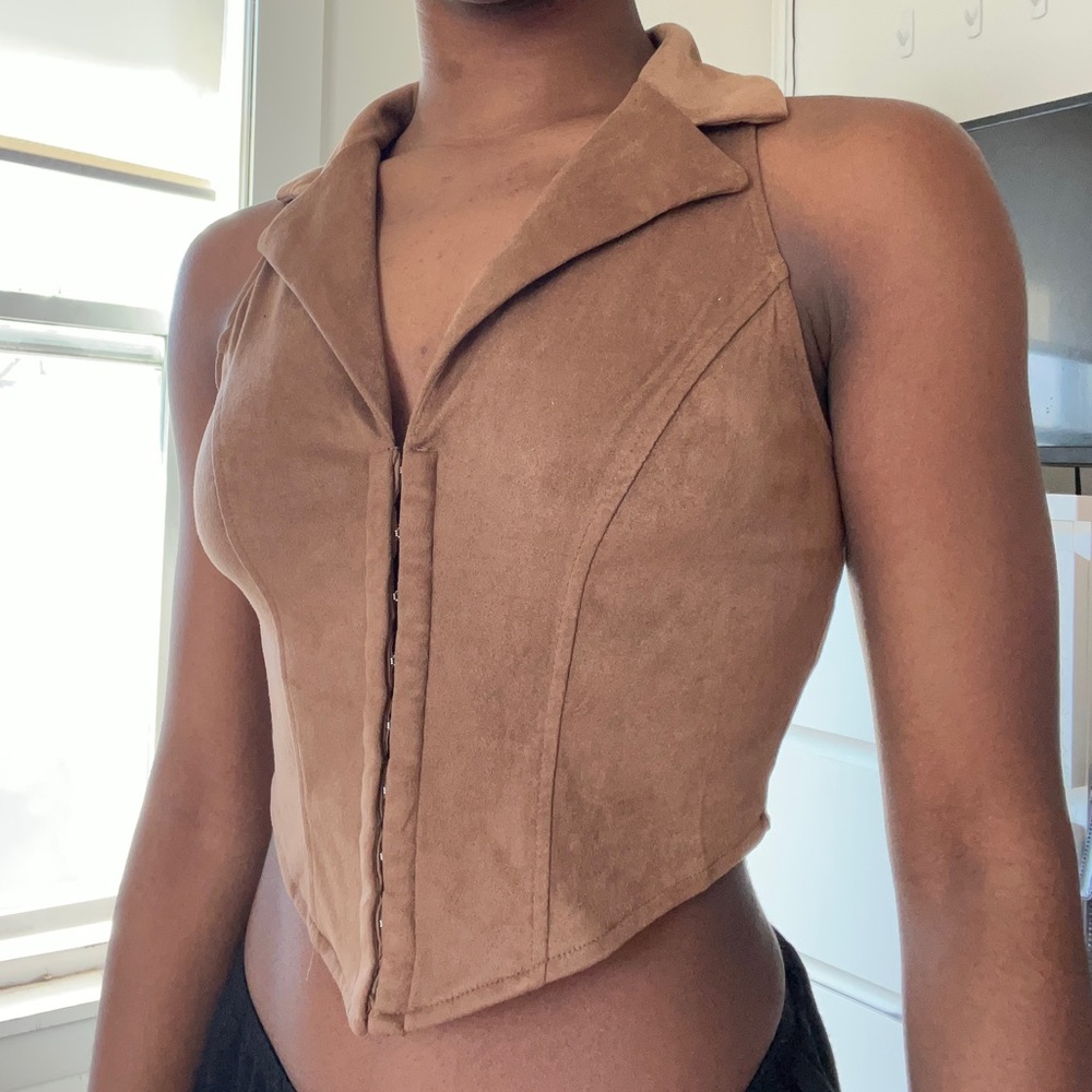 Brown corset collar top